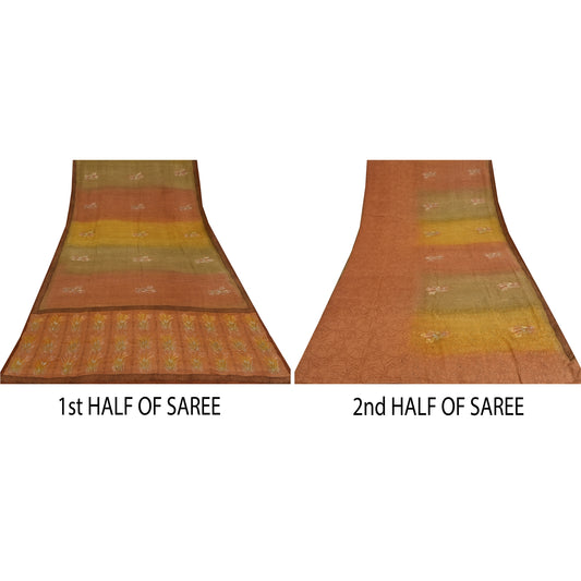 Sanskriti Vintage Sari 100% Pure Silk Indian Saree Multicolor Hand Embroidered 5Yd Craft Fabric Assorted Scraps, Upcycled Women Saree