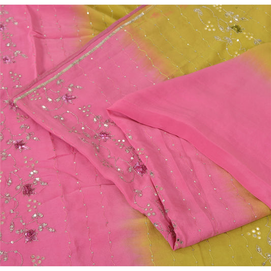 Sanskriti Vintage Sarees 100% Pure Crepe Hand Beaded Zari Sari 5+YD Craft Fabric