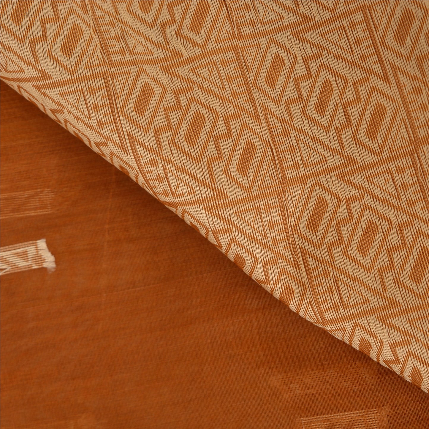 Sanskriti Vintage Handwoven Cotton Sari: Brown Indian Saree Fabric with Floral Peacock Border upholstery fabric