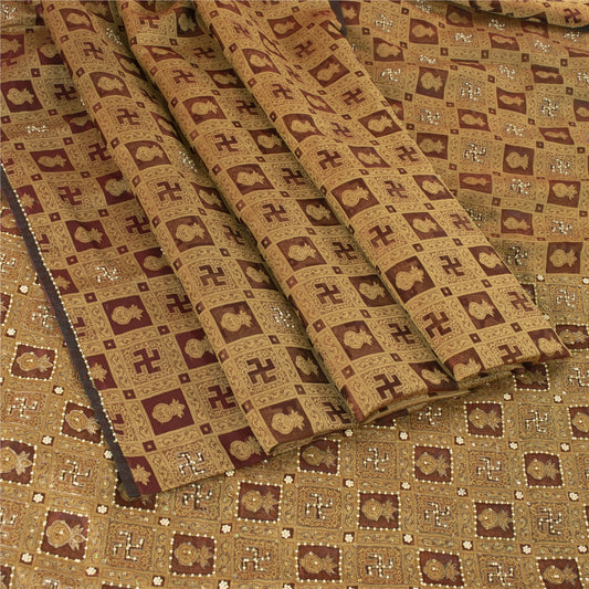 Sanskriti Vintage Brown Sarees Pure Organza Hand Beaded Zari & Woven Fabric Sari