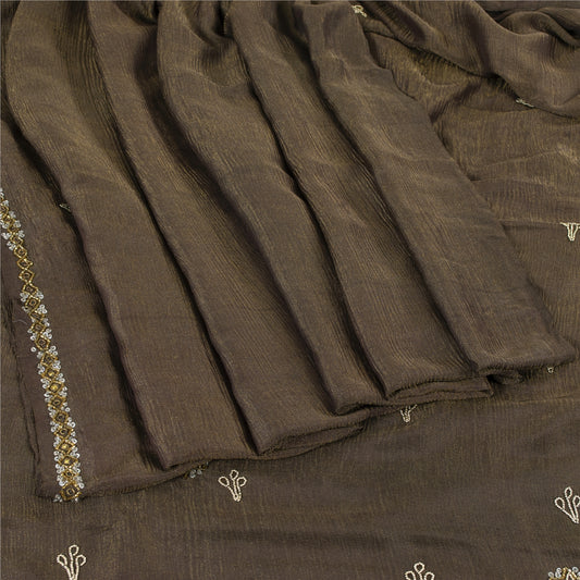 Sanskriti Vintage Dark Brown Sarees Pure Silk Hand Beaded Sari 5+ yd Fabric