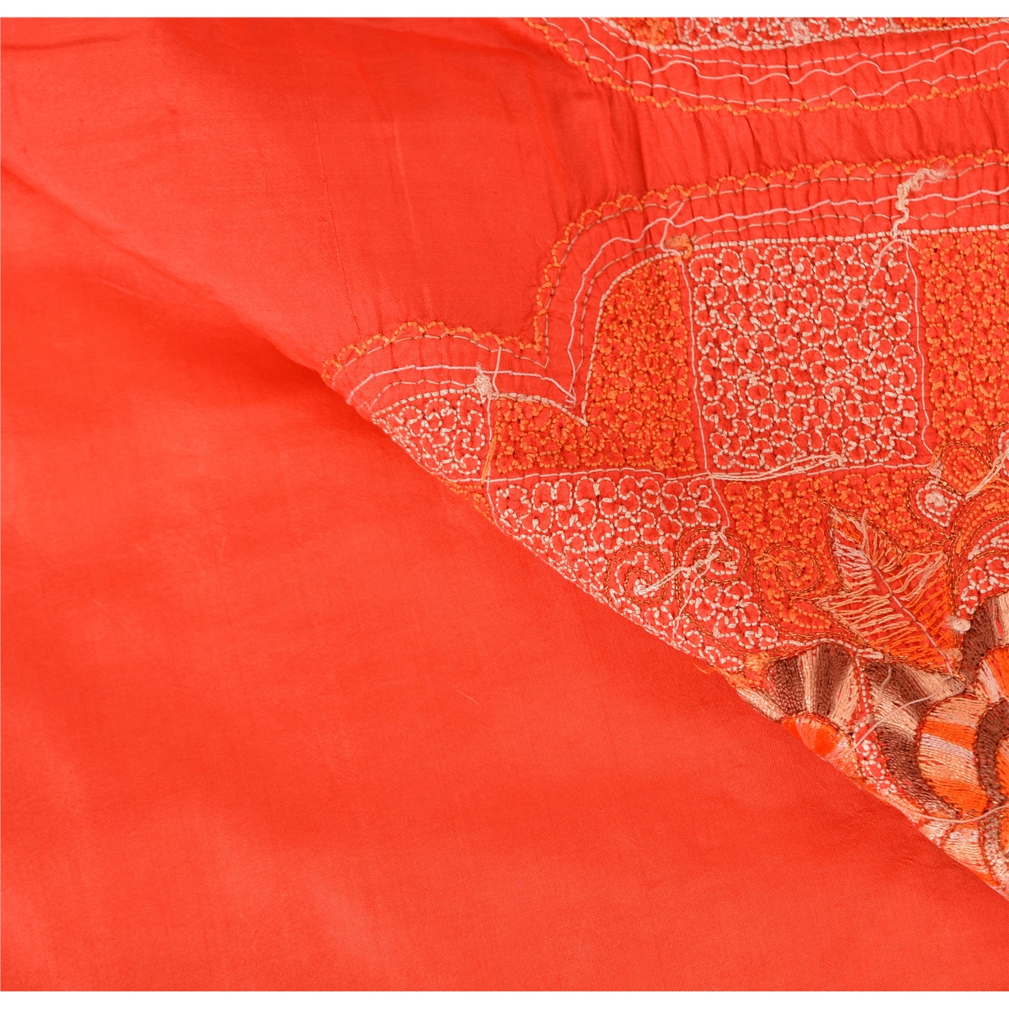 Sanskriti Vintage Orange Sarees Pure Silk Hand Beaded Craft Sustainable Fabric Premium Sari