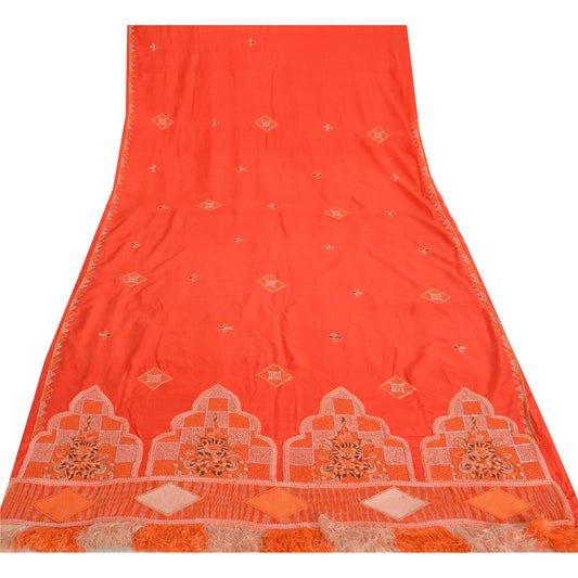 Sanskriti Vintage Orange Sarees Pure Silk Hand Beaded Craft Sustainable Fabric Premium Sari