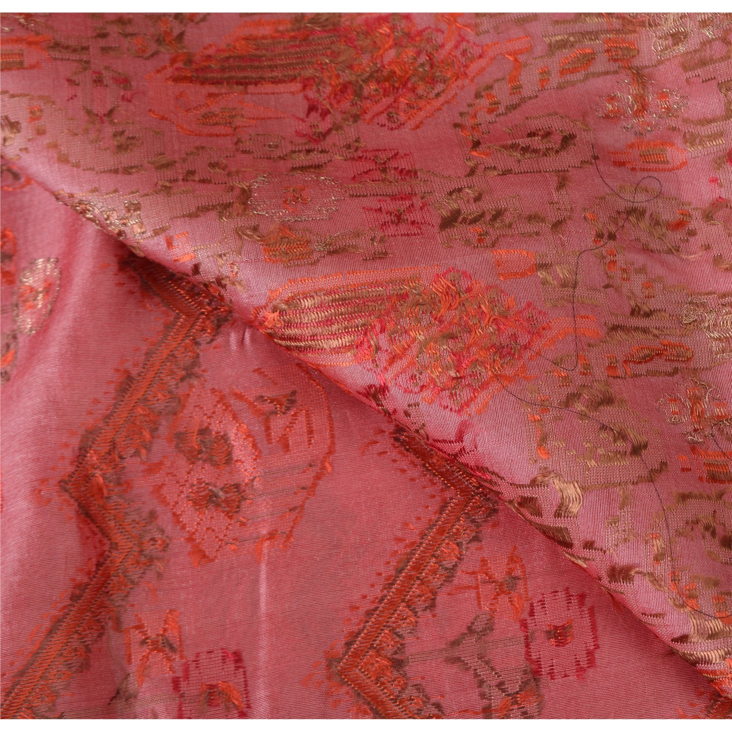Sanskriti Vintage Pink Sarees Pure Silk Hand Woven Jamdani Sari 6yd Craft Fabric