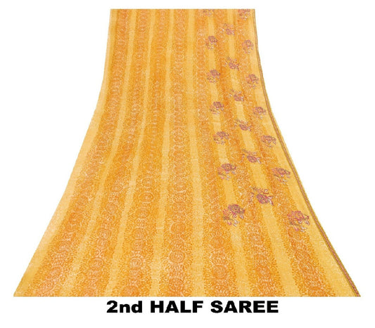 Sanskriti Vintage Indian Orange Saree 100% Pure Georgette Silk Hand Beaded Sustainable Fabric Premium Sari