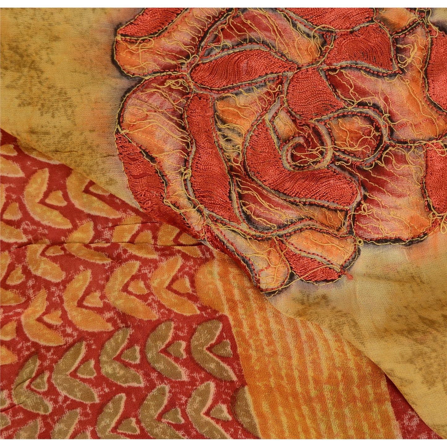 Sanskriti Vintage Indian Sarees Pure Georgette Hand Beaded Printed Sari Fabric