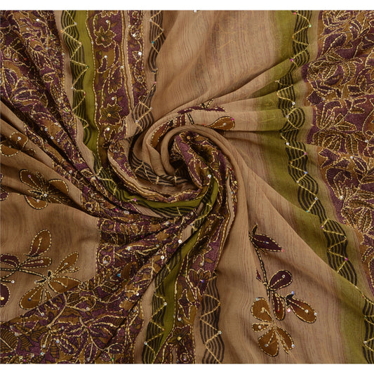 Vintage Indian Sarees Georgette Hand Embroidered Fabric Kantha Premium Sari