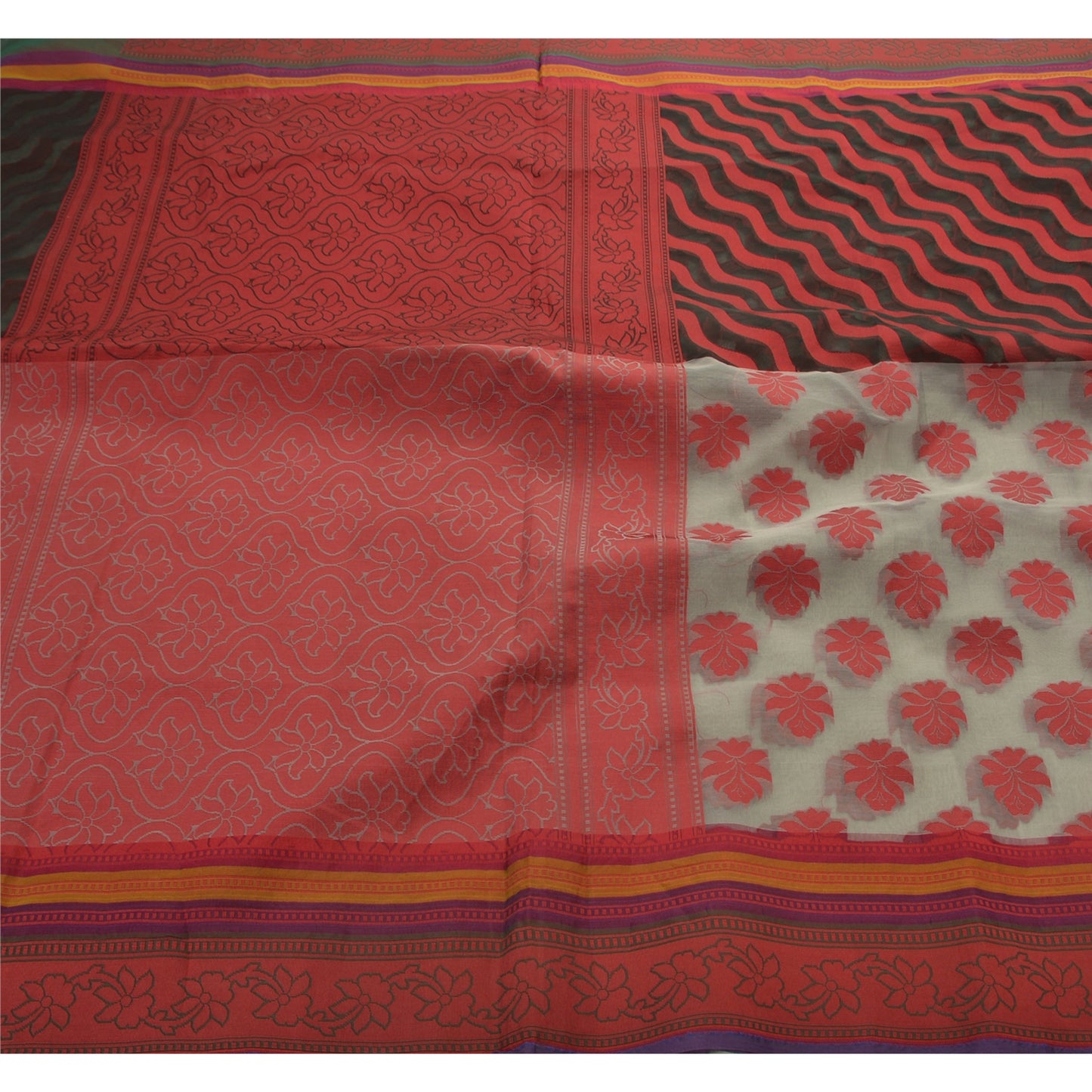 Sanskriti Vintage Indian Sarees Cotton Woven Craft Fabric Premium Sari Floral