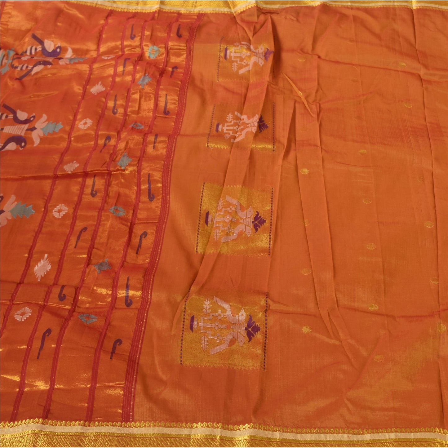 Sanskriti vintage Brown Sarees Blend Cotton Woven Premium Sari 6+yd Craft Fabric