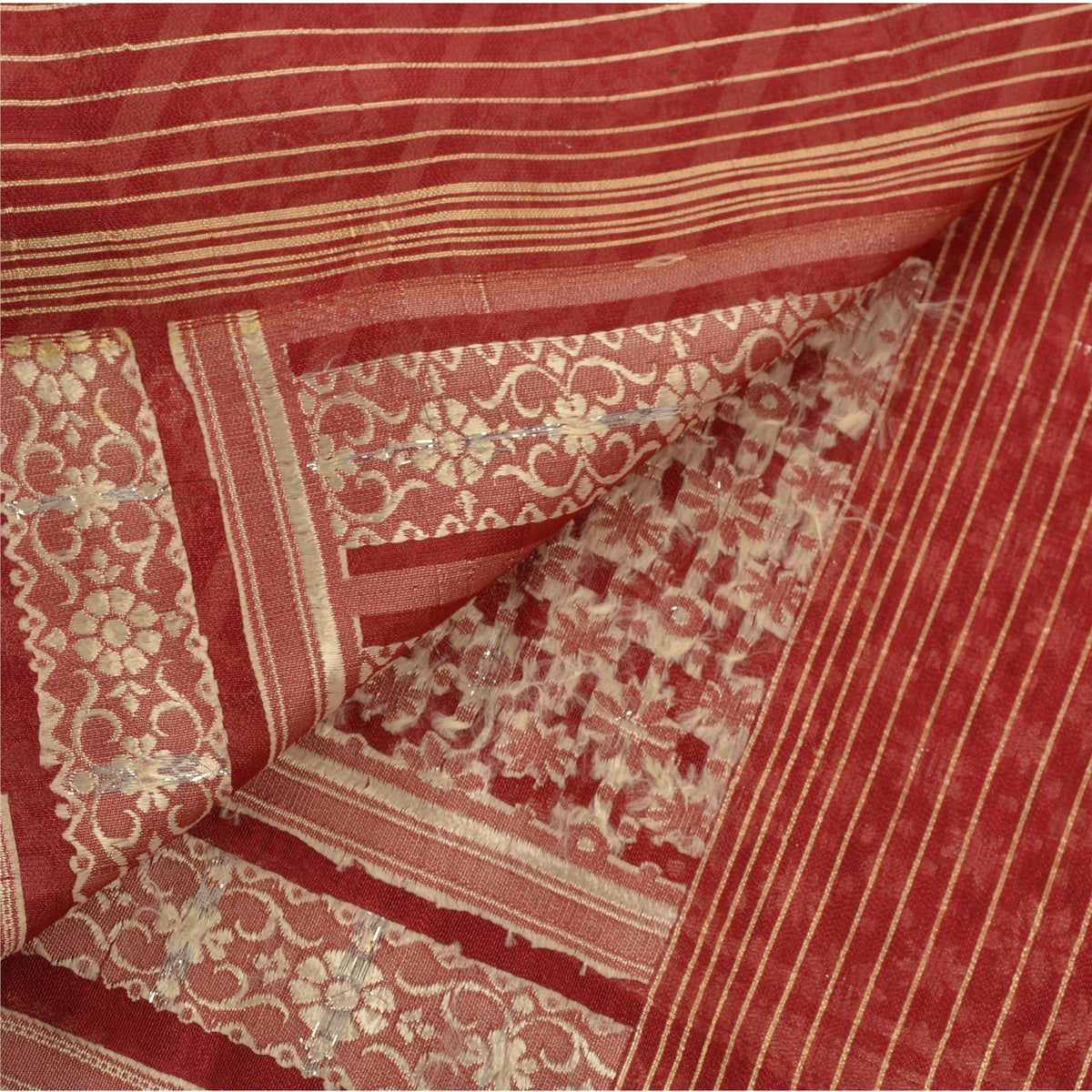Sanskriti Vintage Brocade Woven Art Silk Saree Red Sari 5.5Yd India Craft Fabric