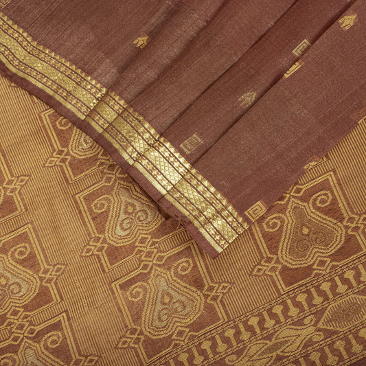 Sanskriti vintage Bhagalpuri Woven 100% Pure Tussar Silk Saree Brown Sari Fabric
