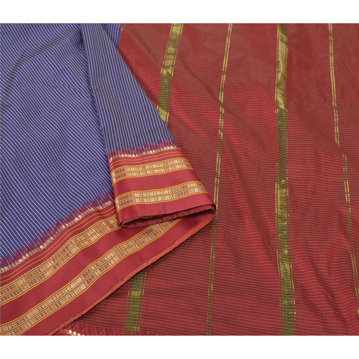 Sanskriti Vintage Ilkal Hand Woven Zari Art Silk Saree Purple Karnataka 5Yd Sari