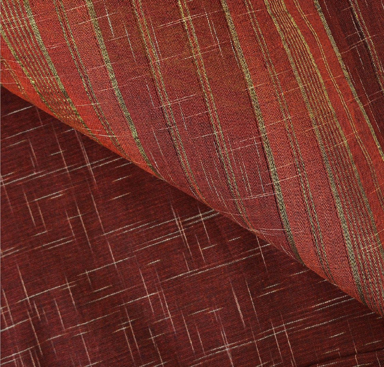 Sanskriti Vintage Handwoven Ikat Sarees Pure Cotton Sari Premium Dark Red Sustainable Fabric