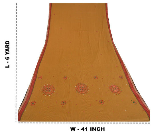 Sanskriti Vintage Sarees Blend Cotton Hand Embroidered Sari Premium 5 YD Sustainable Fabric