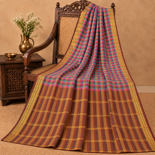 Sanskriti Vintage Paalum Kattam Zari Hand Woven Saree Art Silk Multicolor Fabric