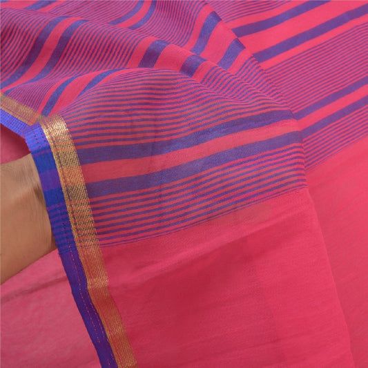 Sanskriti Vintage Pink Indian Sarees Art Silk Woven Sari 5 Yard Craft Fabric