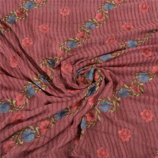 Sanskriti Vintage Dark Red Sarees Blend Georgette Embroidered Ethnic Sari Sustainable Fabric