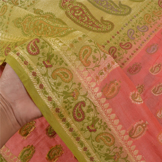 Sanskriti Vintage Peach Sarees 100% Pure Silk Hand-Woven Premium Sari Sustainable Fabric