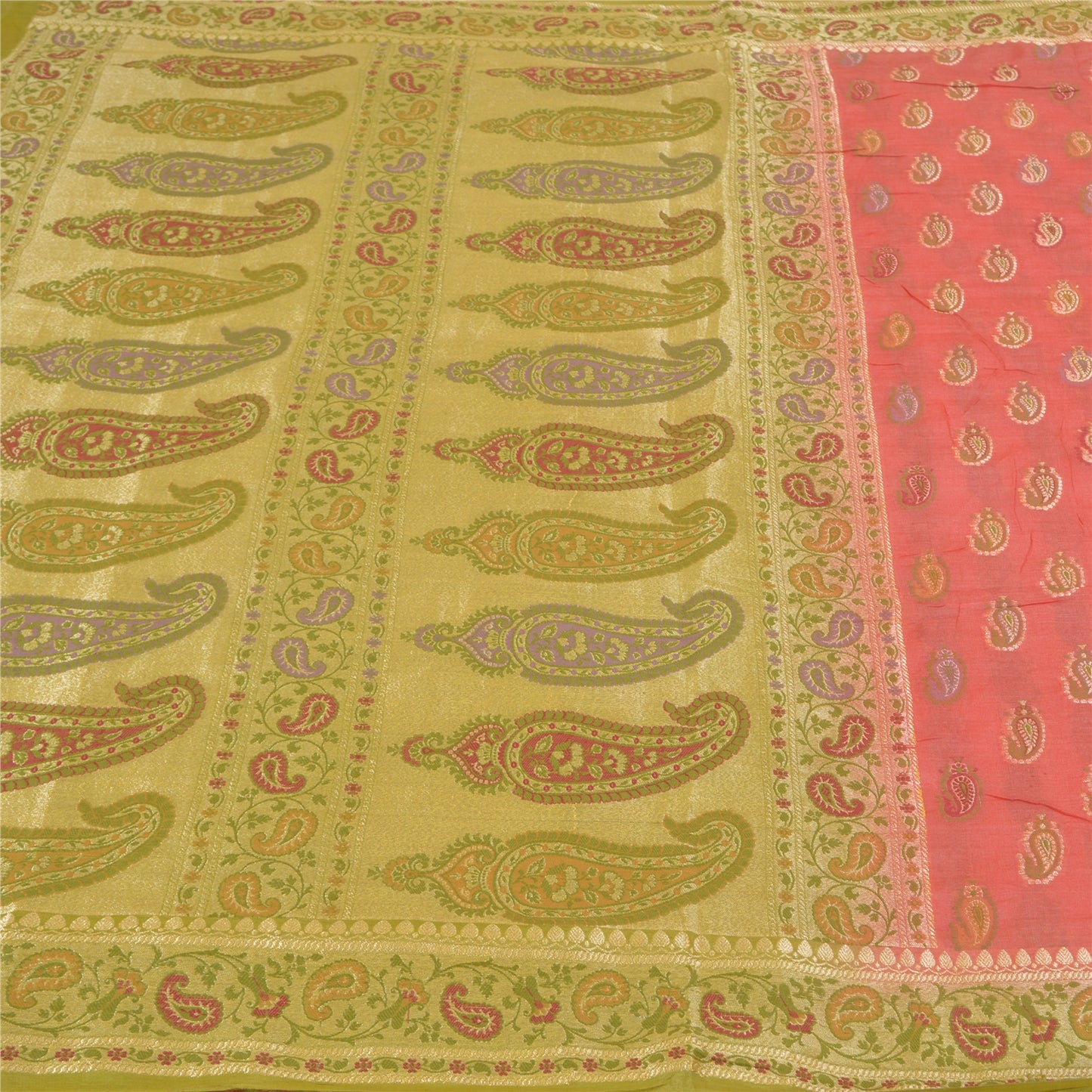 Санскритские винтажные персиковые сари 100% чистый шелк ручной работы премиальная ткань для сари из экологически чистой ткани