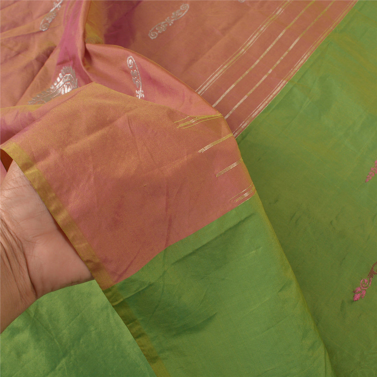 Sanskriti Vintage Maheshwari Zari Woven Art Silk Saree Green Sari Craft Fabric