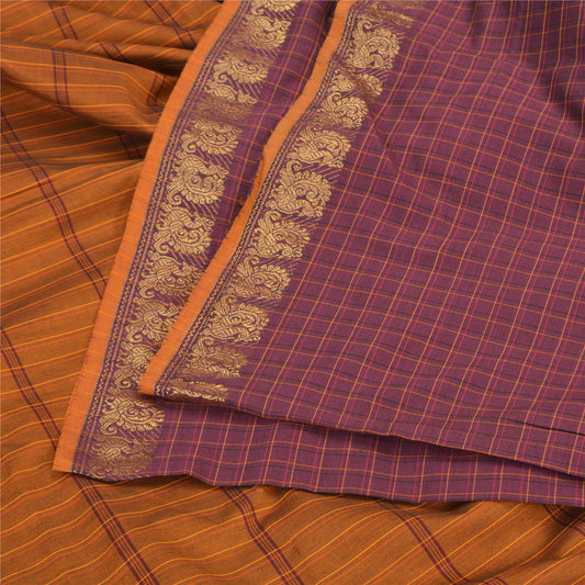 Sanskriti Vintage Woven Ilkal Sari Fabric: Purple Blend Cotton with Peacock Zari From Karnataka Of India Heritage Textile, DIY Projects
