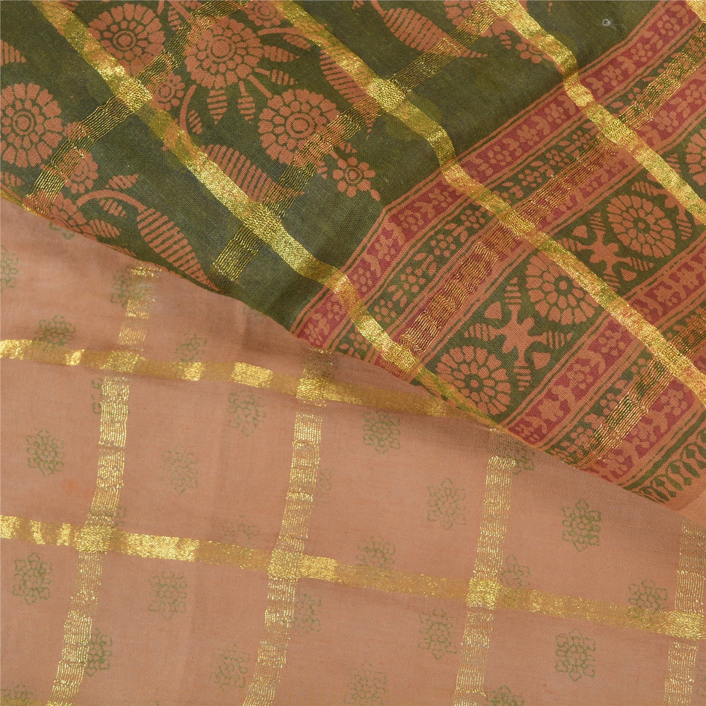 Sanskriti Vintage Brown Sarees 100% Pure Cotton Brown Woven Sari 5 Yard Fabric