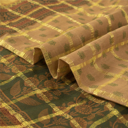 Sanskriti Vintage Brown Sarees 100% Pure Cotton Brown Woven Sari 5 Yard Fabric