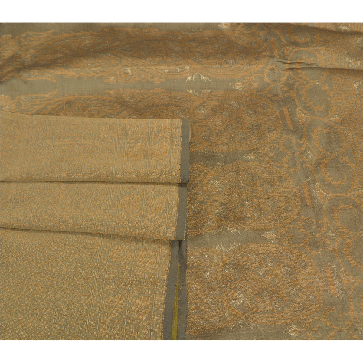 Sanskriti Vintage Saree Jacquard Woven Blend Silk Brown Sari Indian Craft Fabric