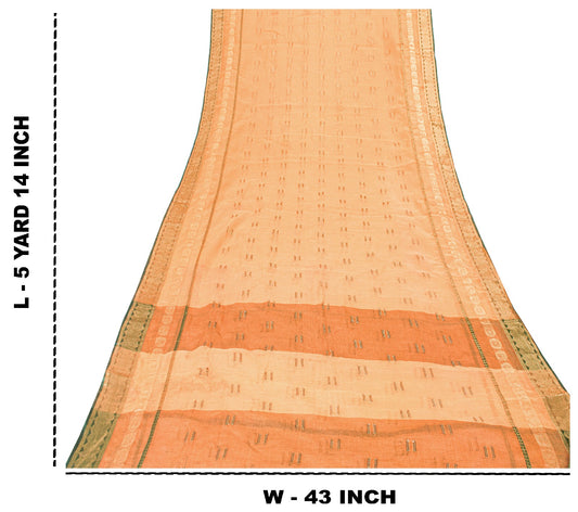 Sanskriti Vintage Peach Sarees 100% Pure Cotton Woven Sari Craft 5 Yard Sustainable Fabric