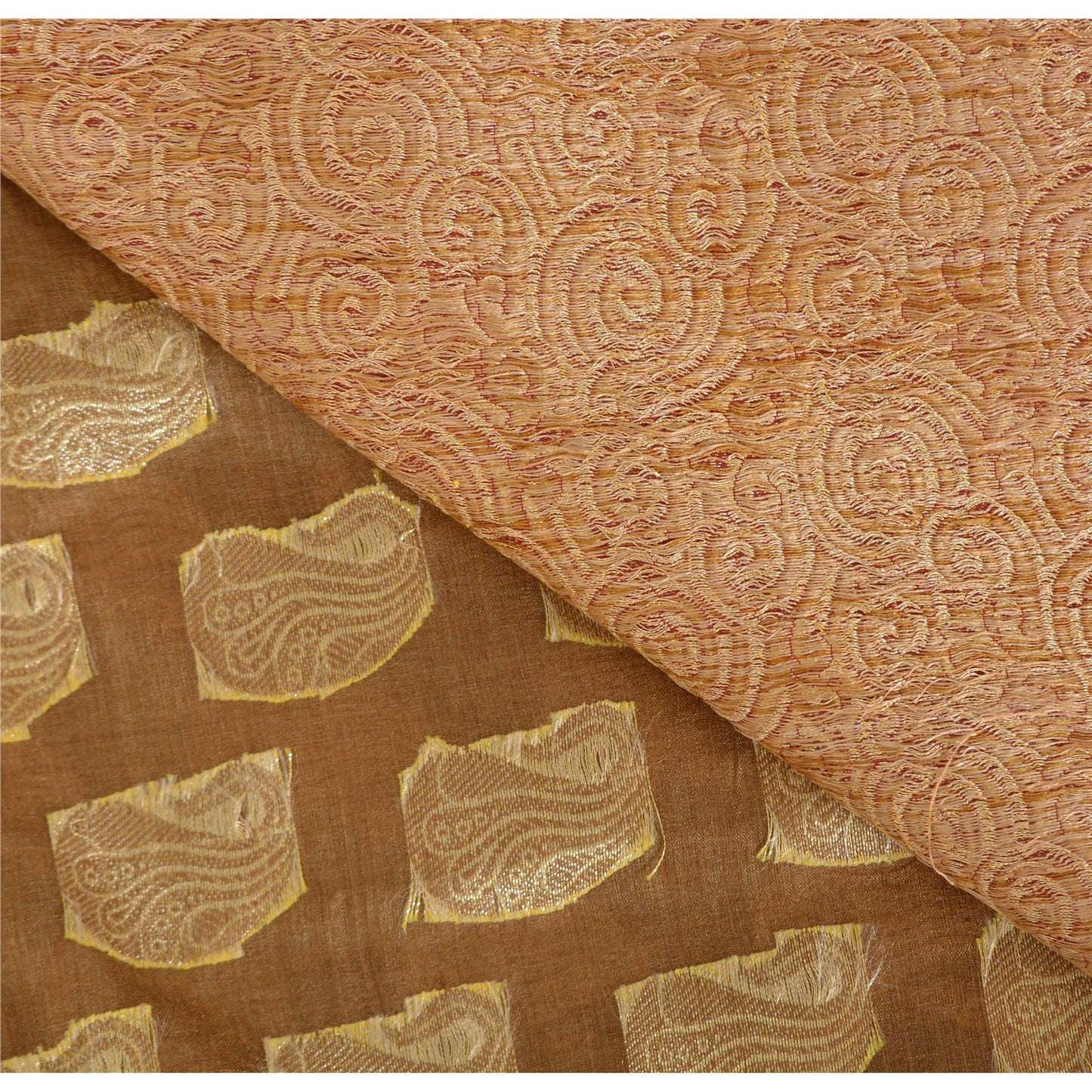 Sanskriti Vintage Brown/Red Sarees Pure Silk Handwoven Premium Sari Craft Fabric