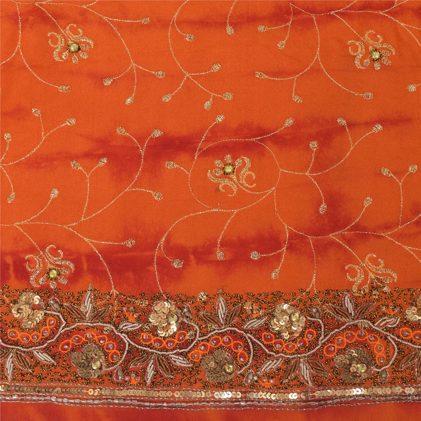 Sanskriti Vintage Sarees Pure Crepe Silk Hand Beaded Premium Sari Tie-Dye Sustainable Fabric