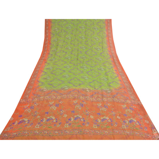 Sanskriti Vintage Sarees Pure Georgette Silk Hand Beaded Kantha Sari Sustainable Fabric