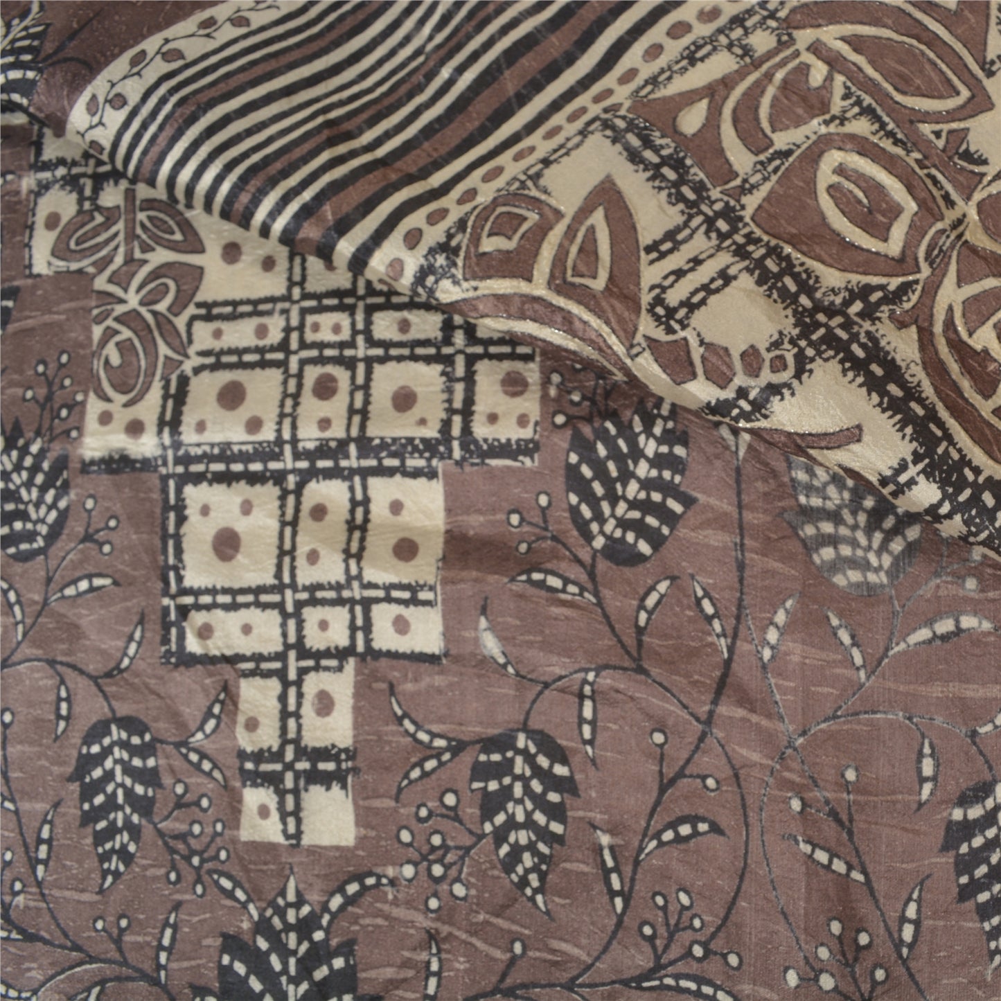 Sanskriti Vintage Brown Sarees 100% Pure Silk Embroidered Sari Craft Sustainable Fabric