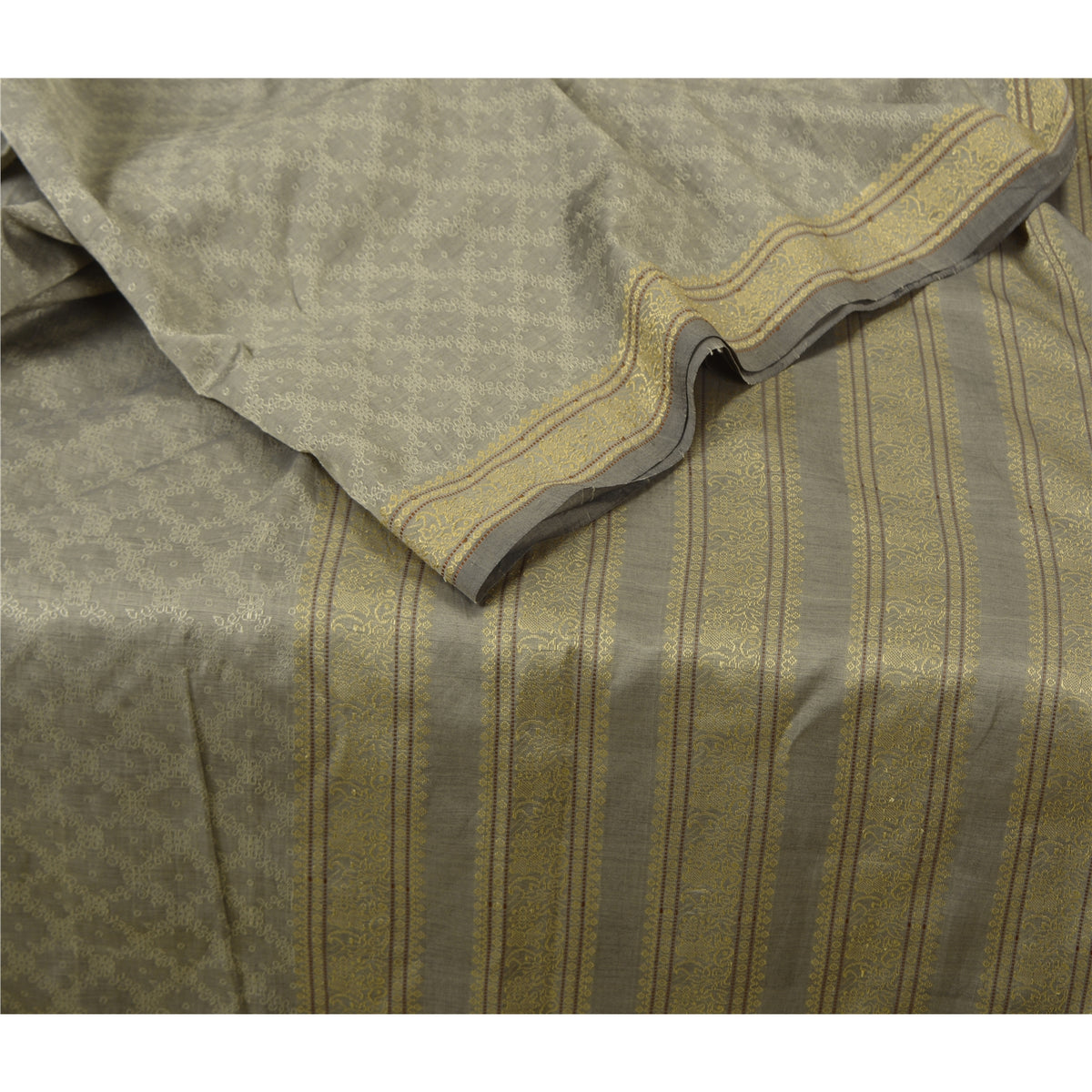 Sanskriti Vintage Woven Art Silk Saree Grey Sari 6Yd Craft Fabric Traditional