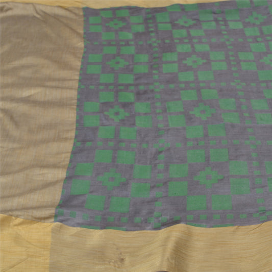 Sanskriti Vintage Grey Sarees 100% Pure Silk Woven Sari Craft 5 Yard Soft Fabric