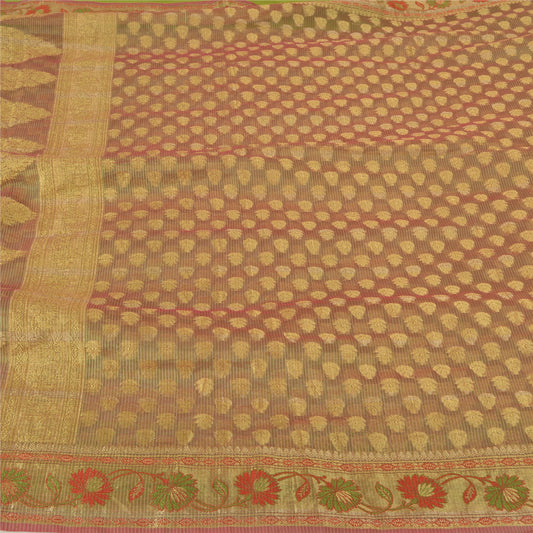 Sanskriti Vintage Green Indian Sarees Art Silk Woven Premium Sari Craft Fabric