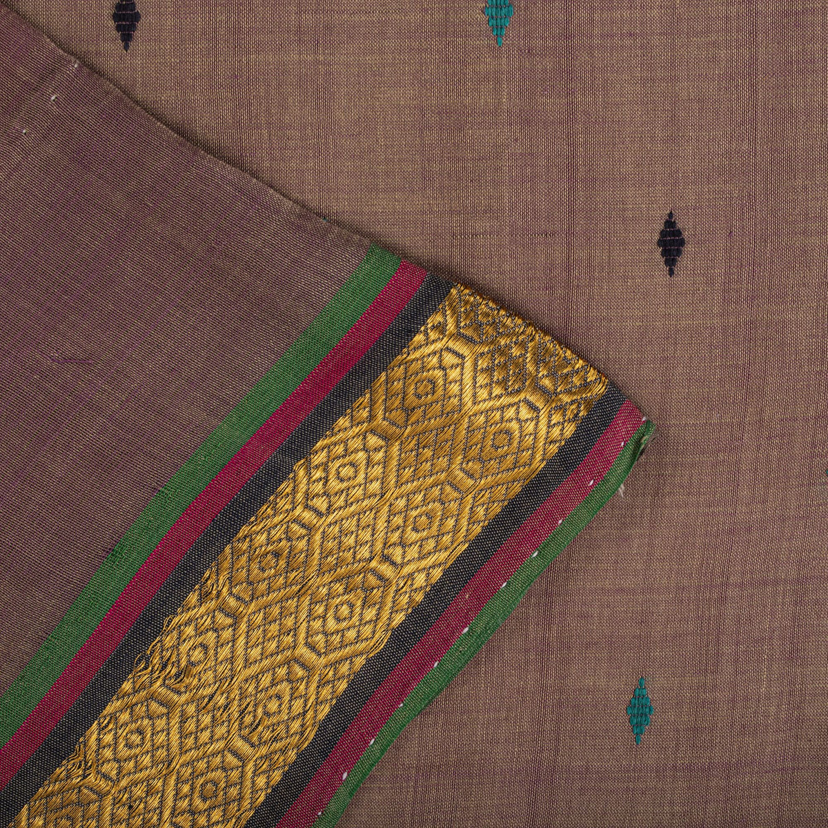 Sanskriti Vintage Maheshwari Zari Hand Woven Pure Cotton Saree Brown Sari Fabric
