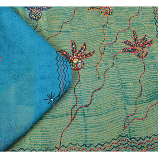Sanskriti Vintage Blue Bollywood Sarees Pure Georgette Hand Beaded Sari Sustainable Fabric
