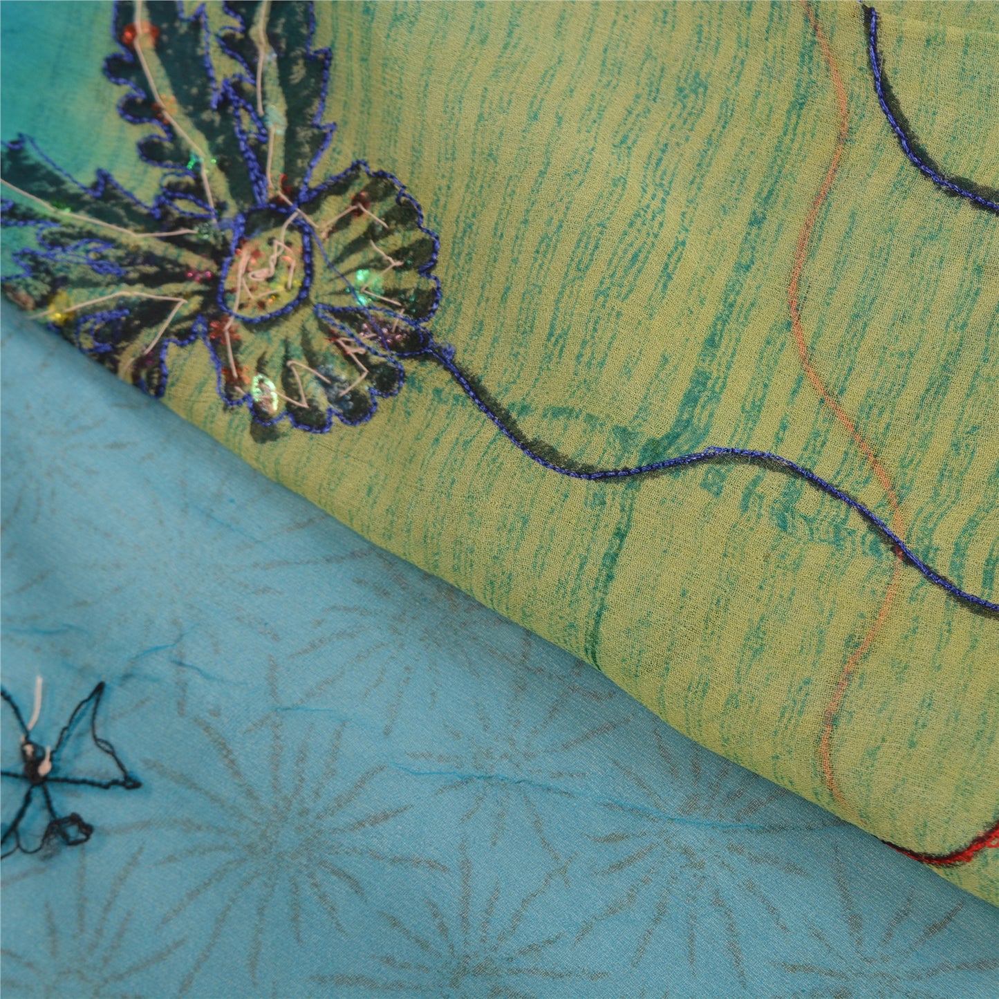 Sanskriti Vintage Blue Bollywood Sarees Pure Georgette Hand Beaded Sari Sustainable Fabric