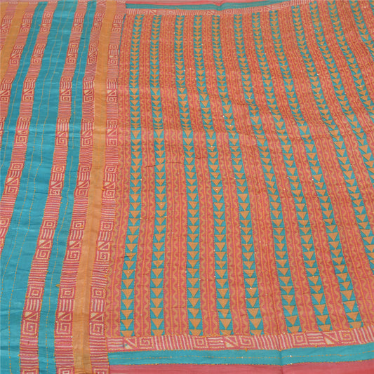 Sanskriti Vintage Pink Sarees Pure Silk Hand Beaded Kantha Sari 5yd Craft Fabric