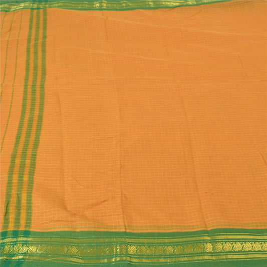 Sanskriti Vintage Saffron Sarees 100% Pure Cotton Woven Ilkal Rare Sari Fabric