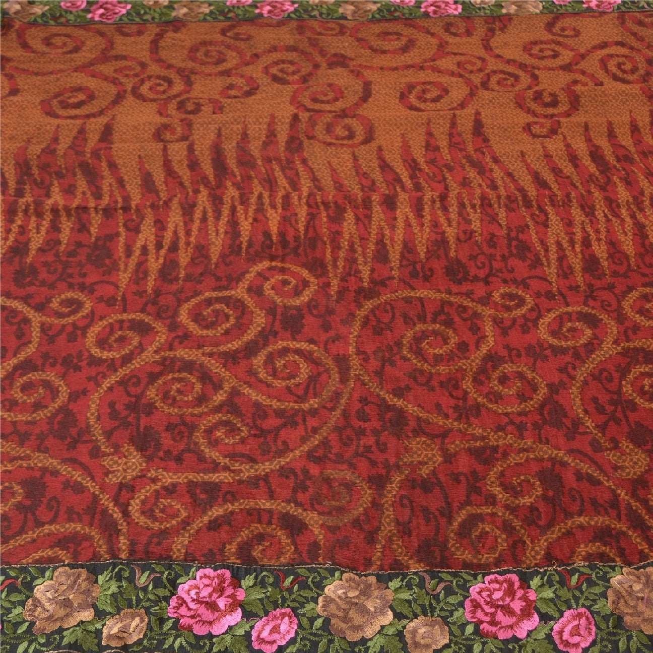 Sanskriti Vintage Dark Red Sarees Pure Chiffon Silk Embroidered Sari Sustainable Fabric