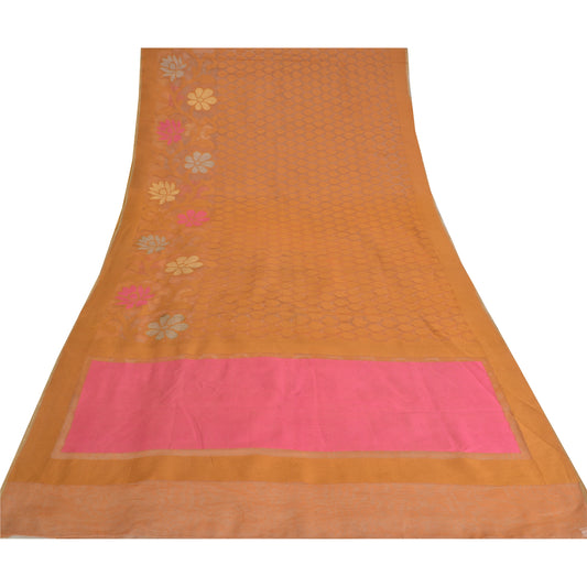 Sanskriti Vintage Saffron/Pink Sarees Art Silk Woven Premium Sari Craft Sustainable Fabric