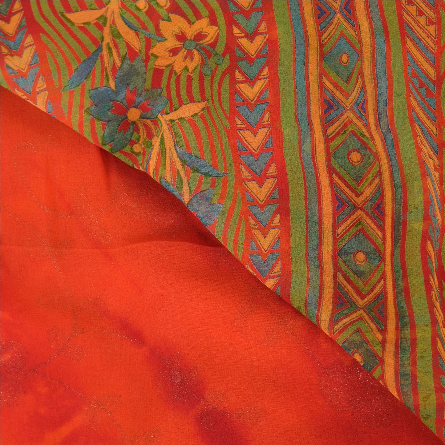 Sanskriti Vintage Sarees Pure Georgette Silk Embroidered Tie-Dye Sari 5yd Sustainable Fabric