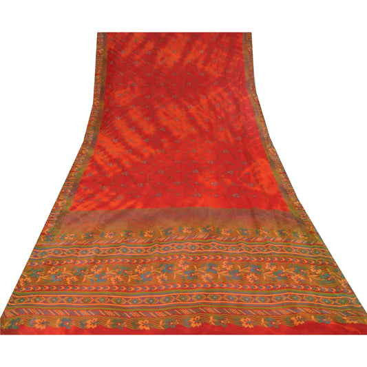 Sanskriti Vintage Sarees Pure Georgette Silk Embroidered Tie-Dye Sari 5yd Sustainable Fabric