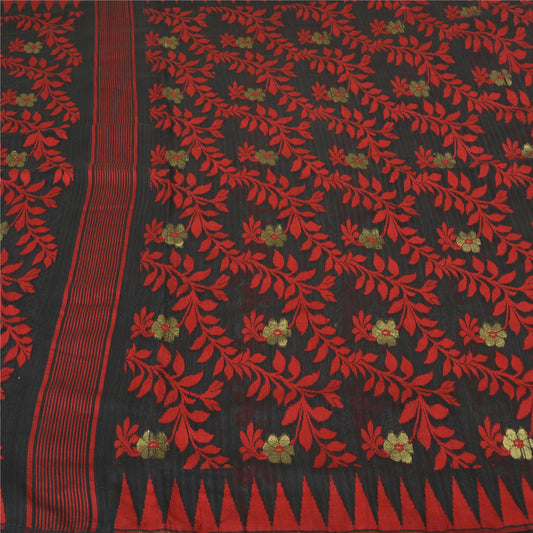 Sanskriti Vintage Black Indian Sarees Blend Silk Hand-Woven Sari 5 YD Sustainable Fabric