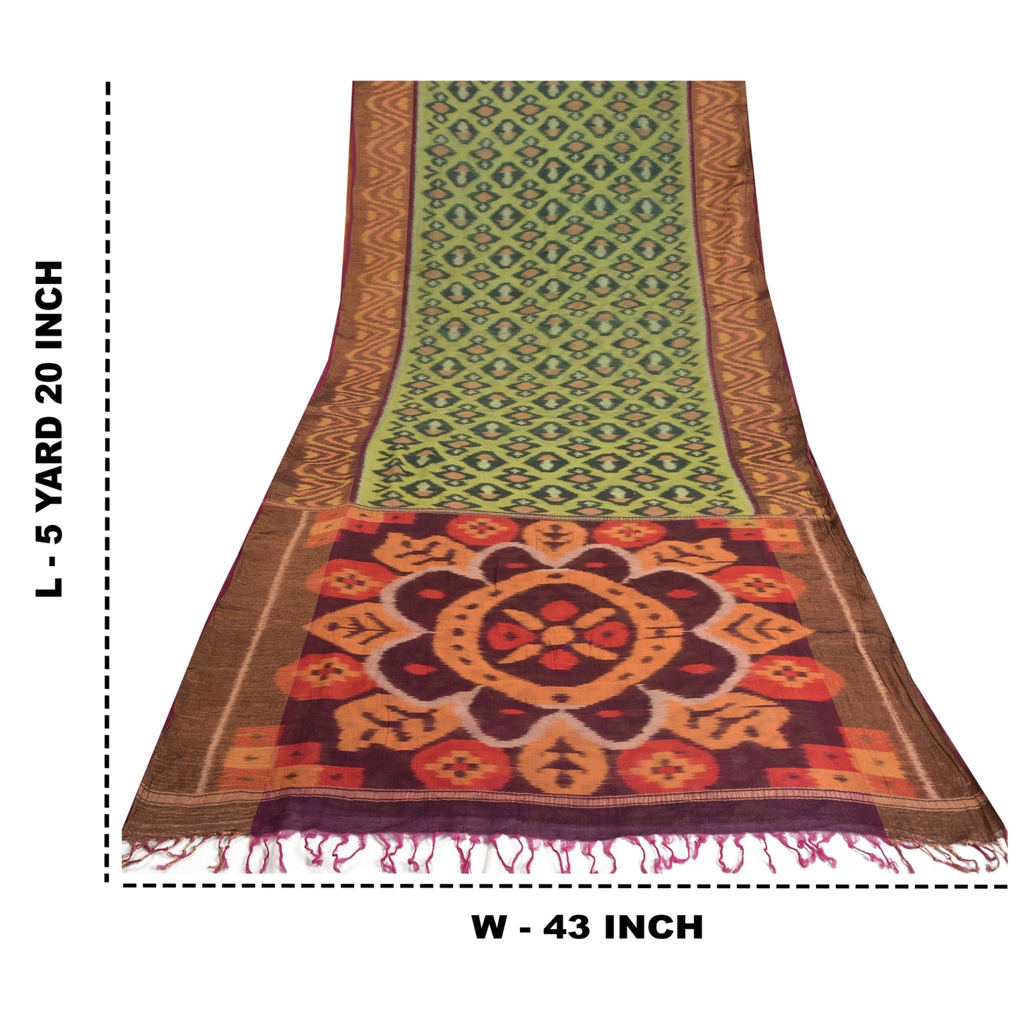 Sanskriti Vintage Green Sambalpuri Ikat Sarees Woven Cotton Silk Sari Fabric