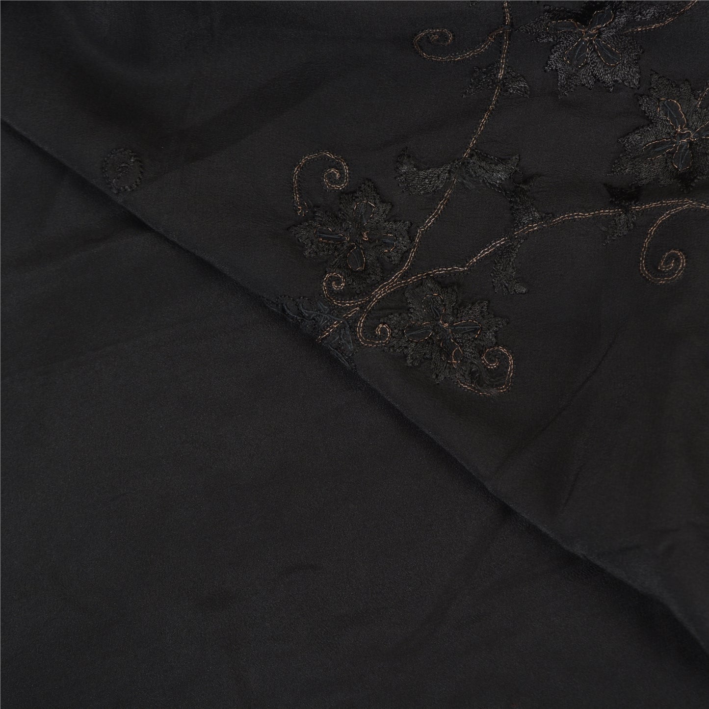 Sanskriti Vintage Black Sarees Pure Crepe Silk Hand Beaded Cultural Sari Sustainable Fabric
