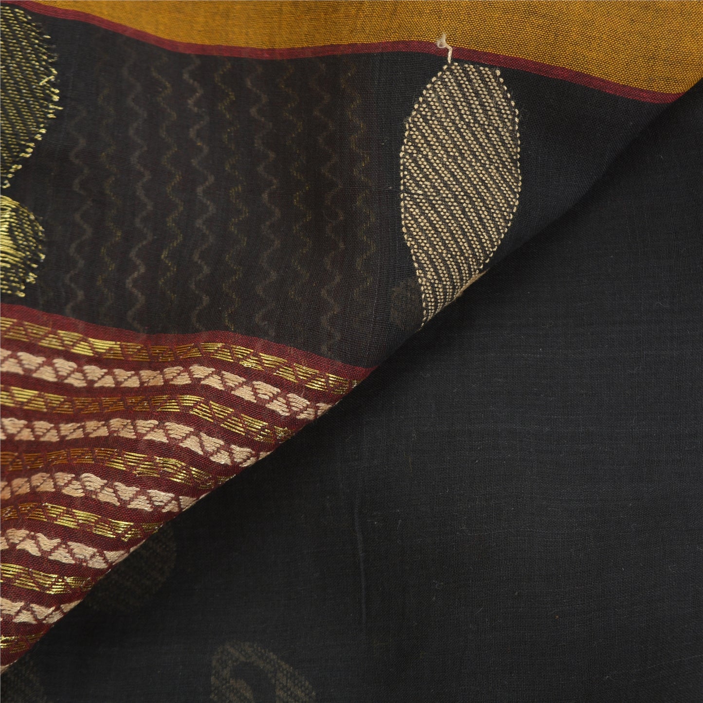 Sanskriti Vintage Black/Dark Red Sarees 100% Pure Cotton Woven Sari Craft Sustainable Fabric