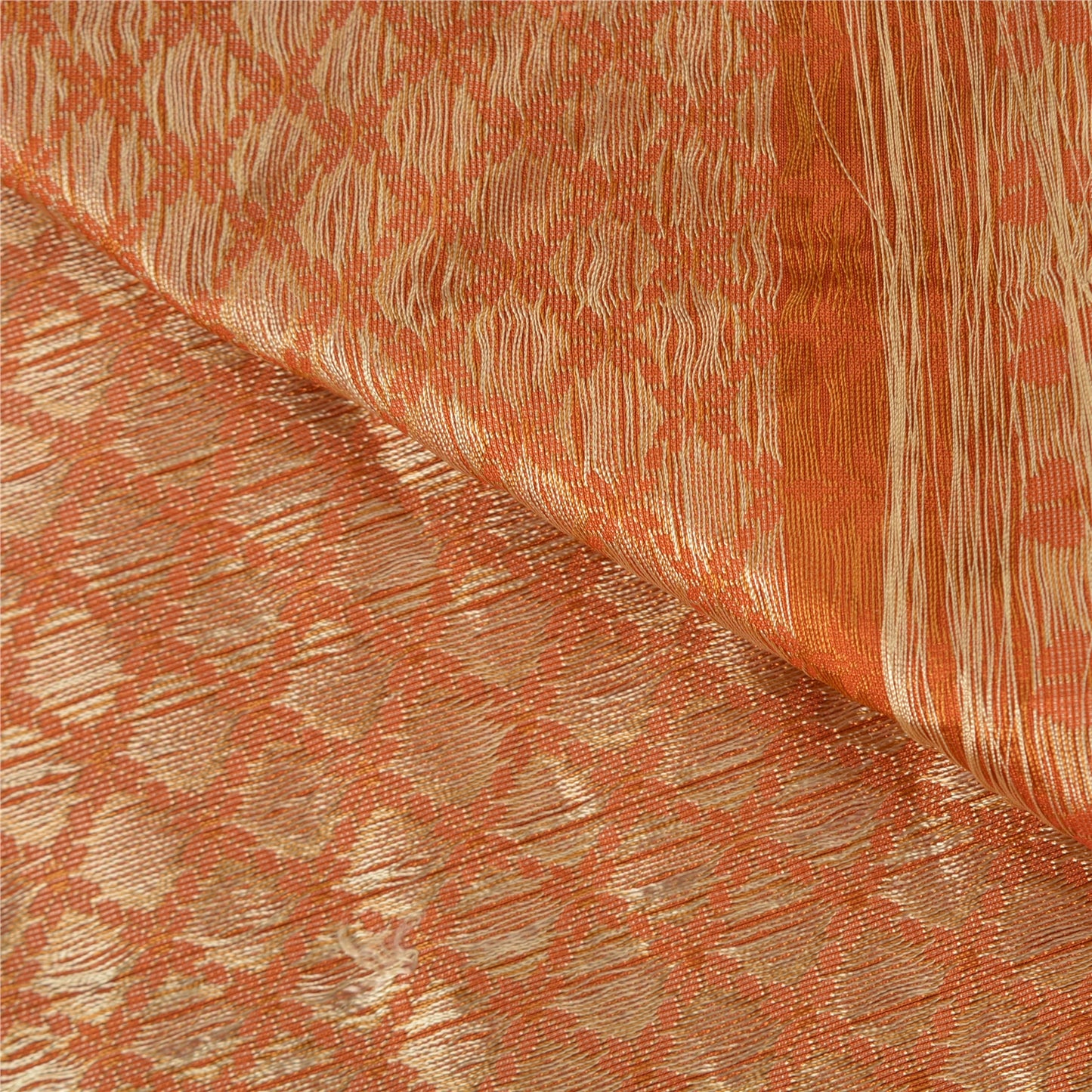Sanskriti Vintage Orange Indian Sarees Pure Silk Woven Premium Sari Craft Sustainable Fabric